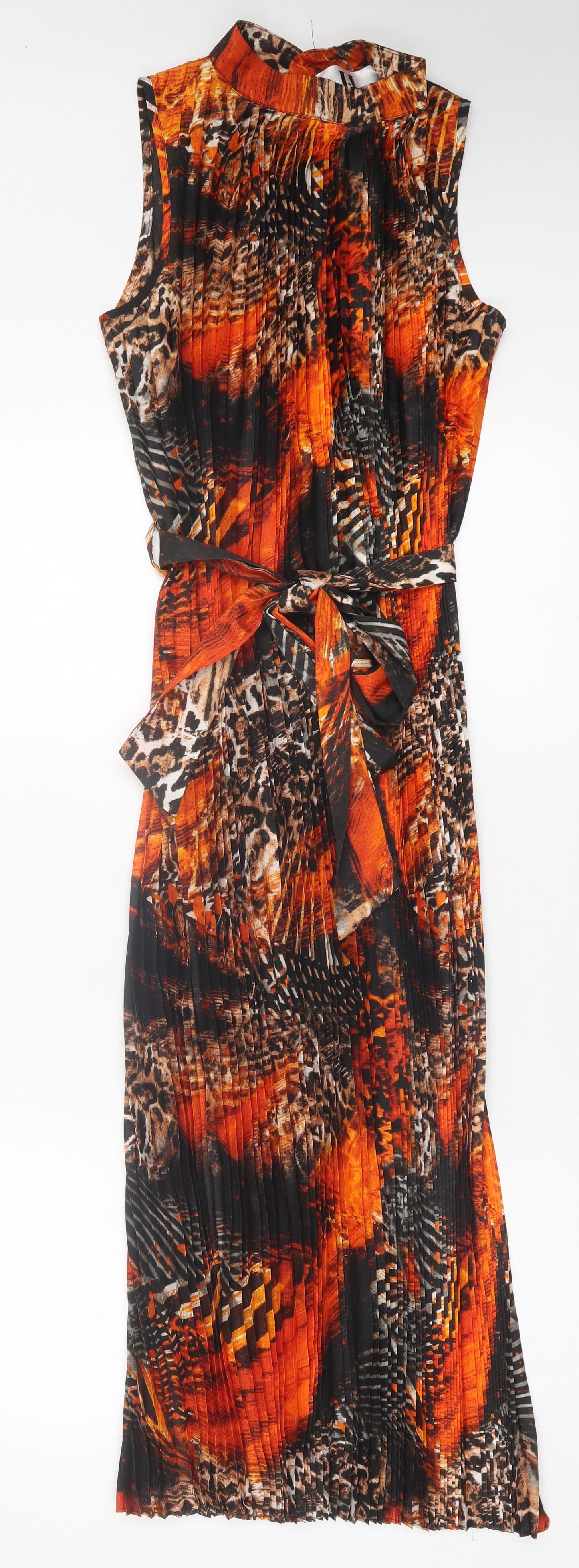 Forever Unique Womens Orange Geometric Polyester A-Line Size 8 Round Neck Button