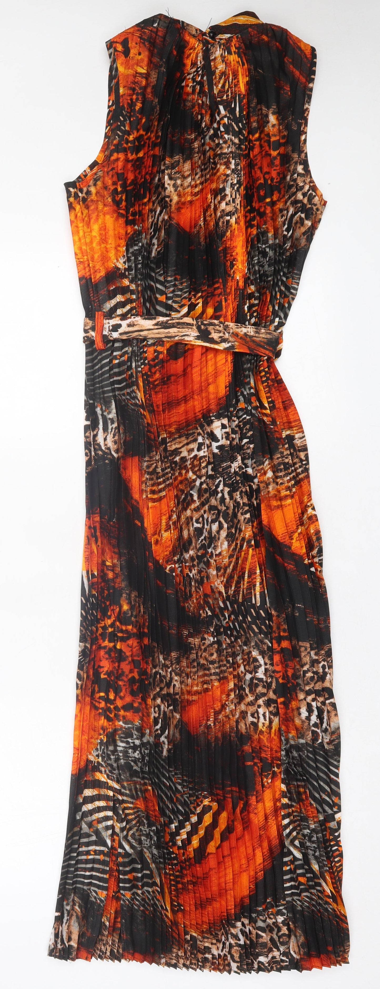 Forever Unique Womens Orange Geometric Polyester A-Line Size 8 Round Neck Button