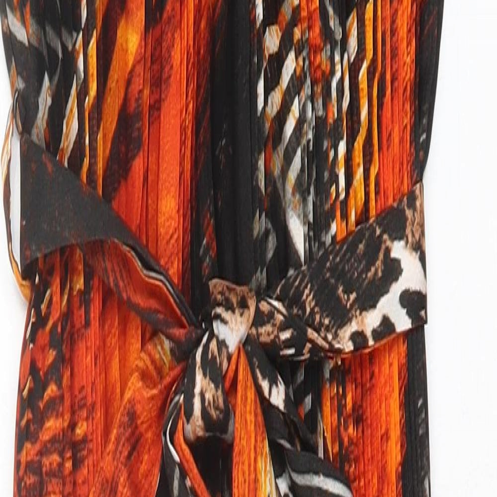 Forever Unique Womens Orange Geometric Polyester A-Line Size 8 Round Neck Button