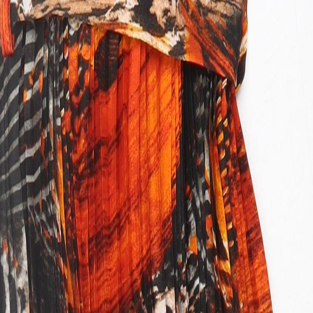 Forever Unique Womens Orange Geometric Polyester A-Line Size 8 Round Neck Button