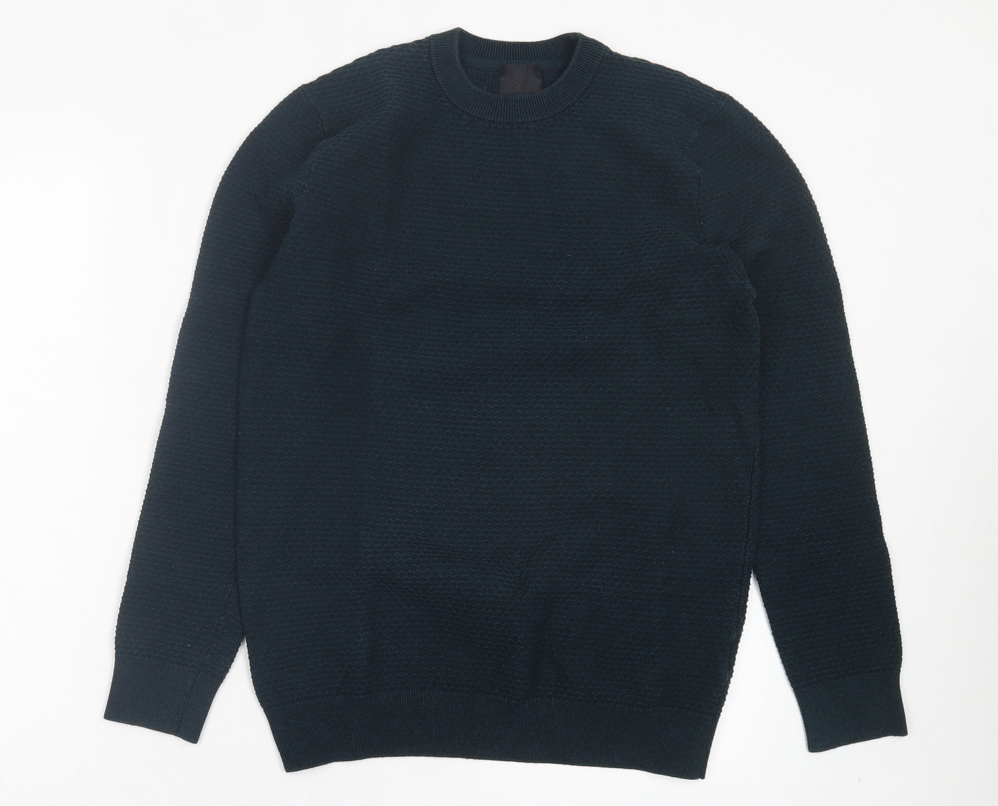 H&M Mens Green Crew Neck Cotton Pullover Jumper Size S