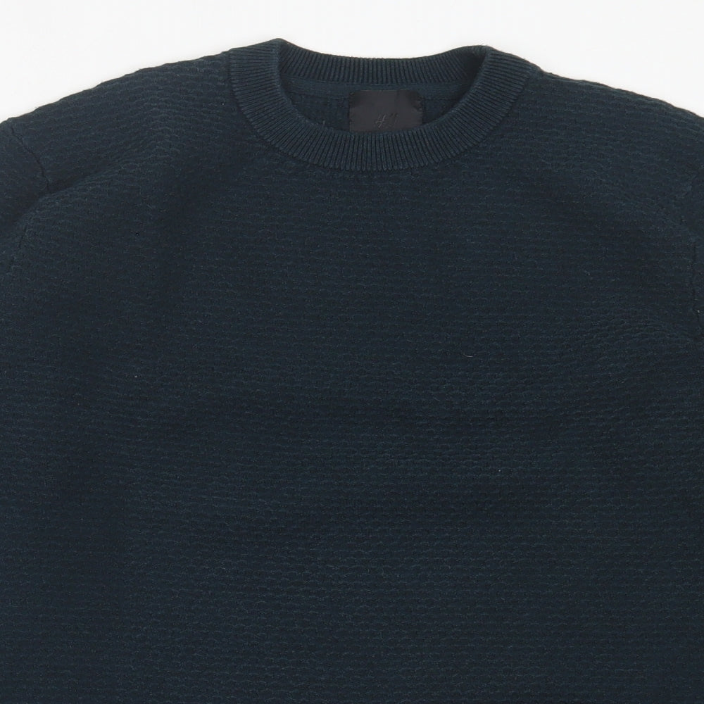 H&M Mens Green Crew Neck Cotton Pullover Jumper Size S