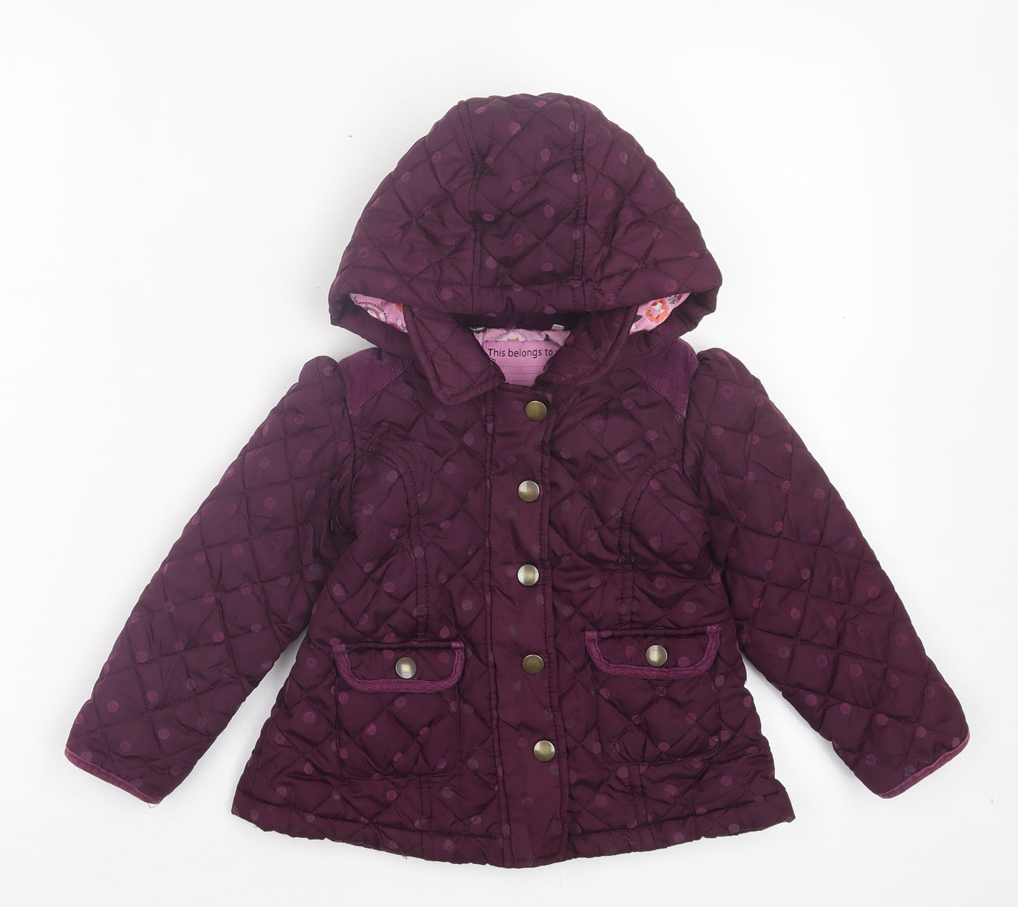 TU Girls Purple Polka Dot Jacket Size 2-3 Years Zip