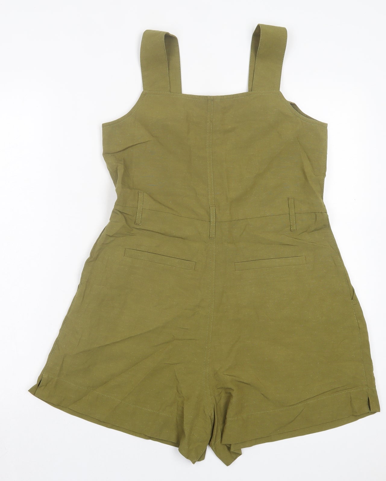 H&M Womens Green Linen Playsuit Size 8 Button