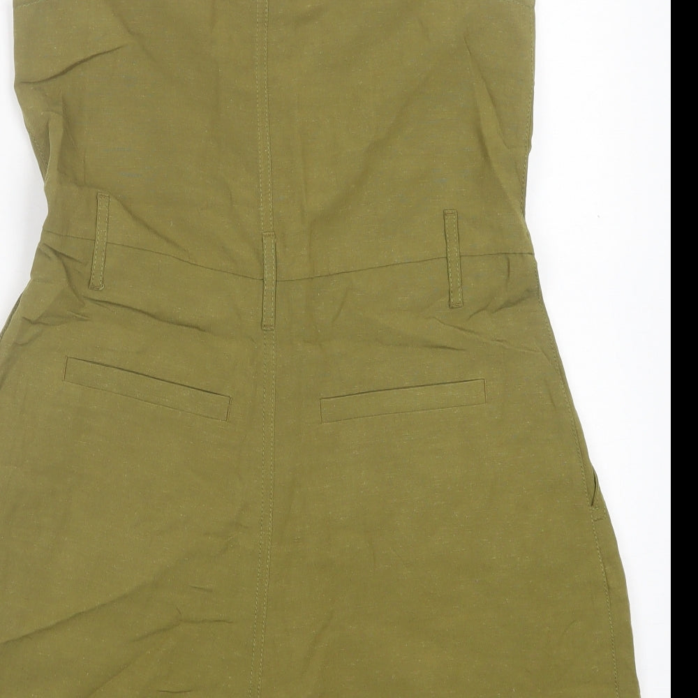 H&M Womens Green Linen Playsuit Size 8 Button