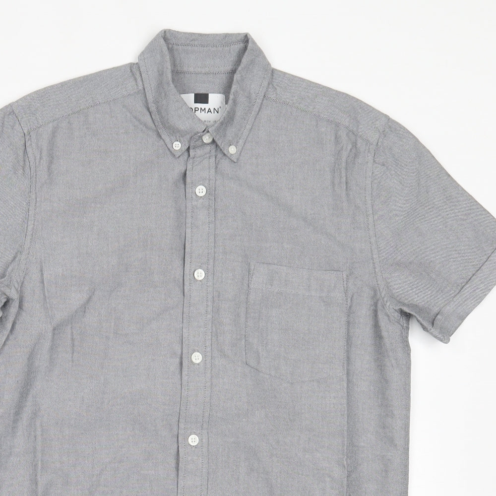 Topman Mens Grey Cotton Button-Up Size S Collared Button - Pocket Detail