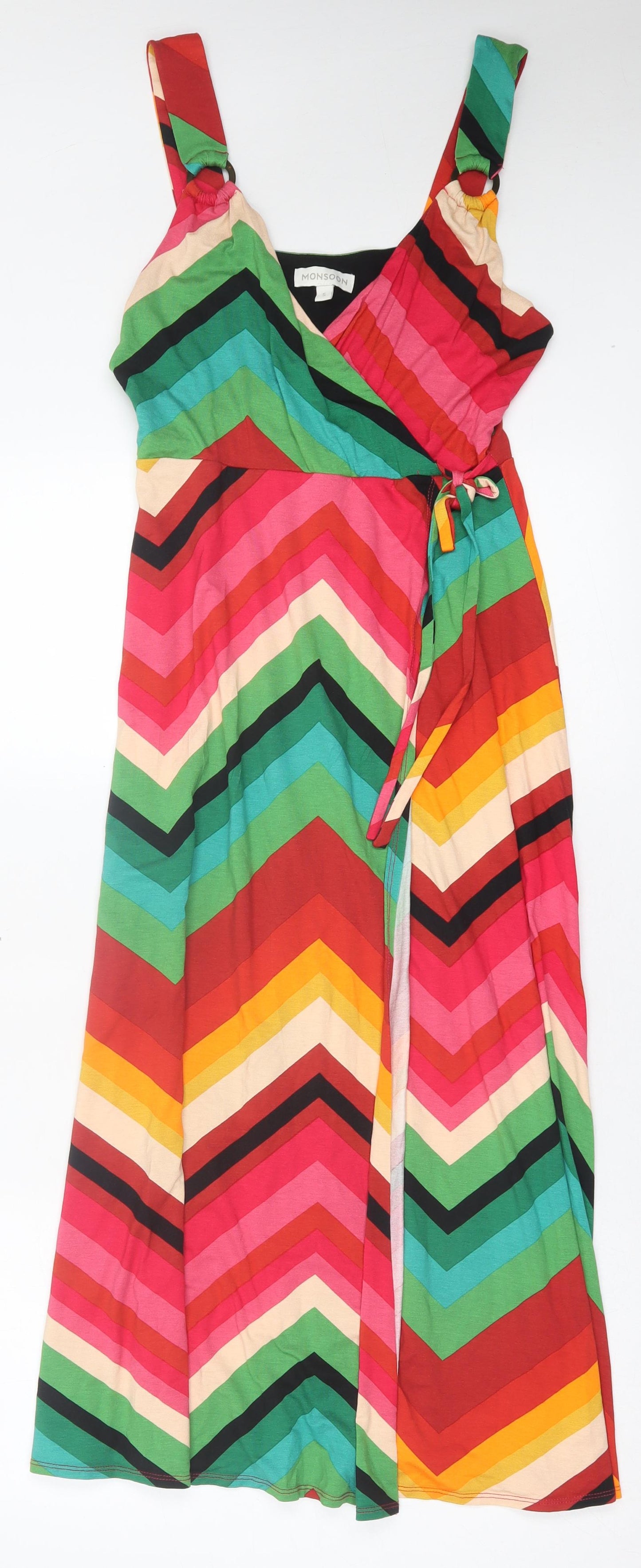 Monsoon Womens Multicoloured Striped Viscose A-Line Size S V-Neck Pullover
