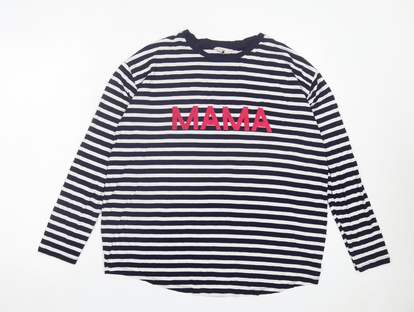 TU Womens Blue Striped Viscose Basic T-Shirt Size 14 Crew Neck