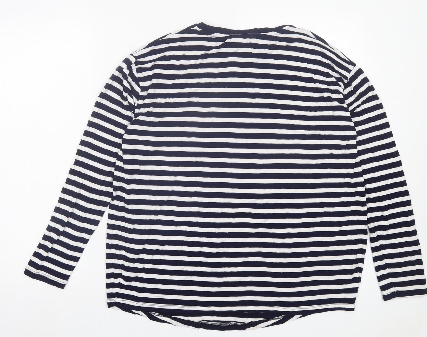 TU Womens Blue Striped Viscose Basic T-Shirt Size 14 Crew Neck