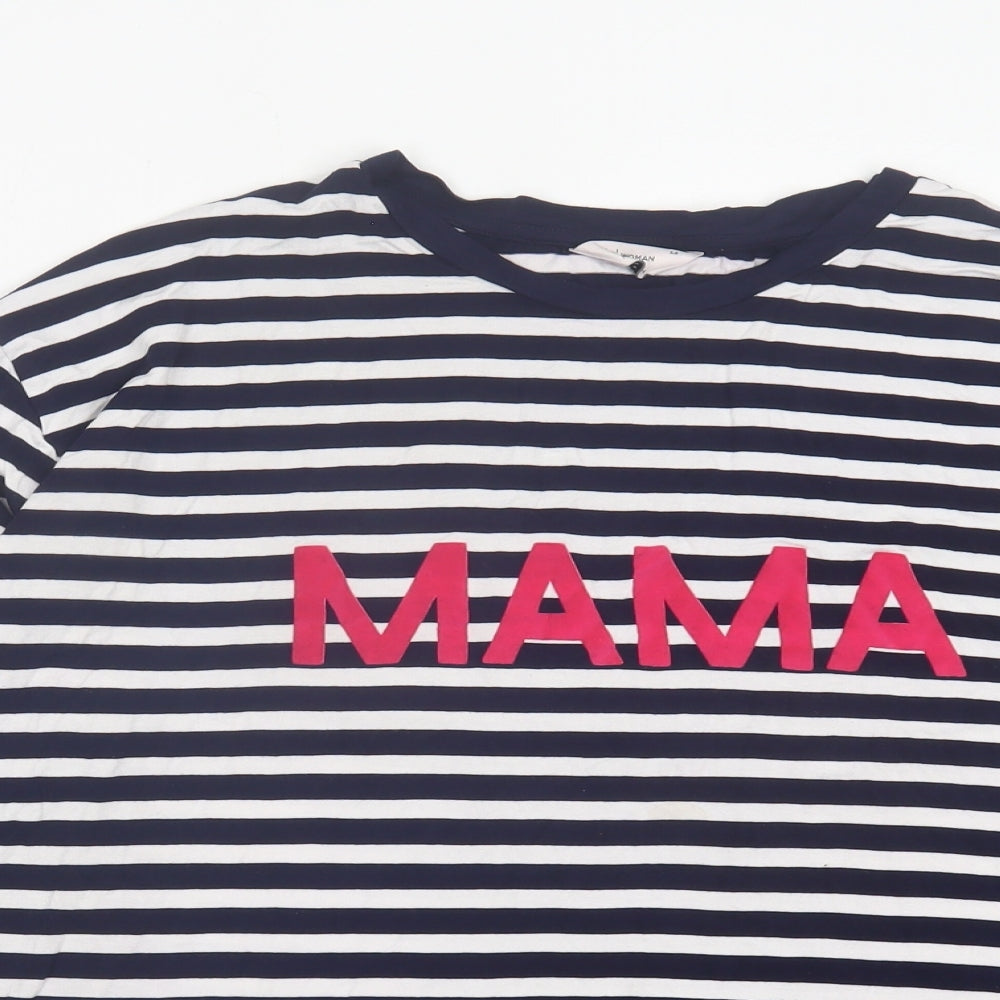 TU Womens Blue Striped Viscose Basic T-Shirt Size 14 Crew Neck