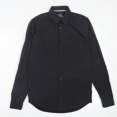Topman Mens Black Polka Dot Cotton Button-Up Size S Collared Button - Pocket Detail