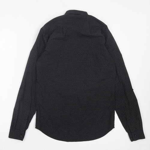 Topman Mens Black Polka Dot Cotton Button-Up Size S Collared Button - Pocket Detail