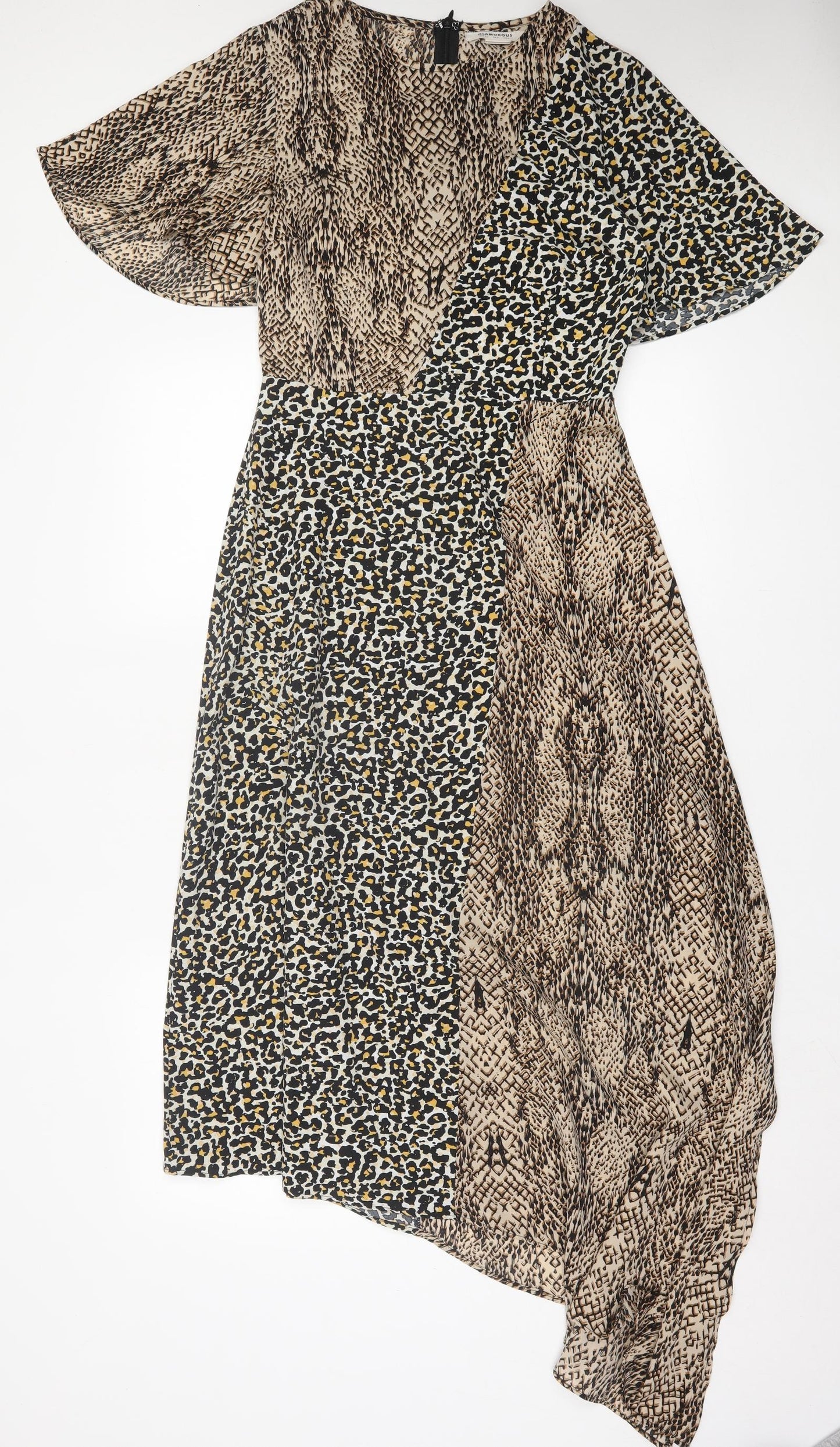 Glamorous Womens Brown Animal Print Polyester A-Line Size 8 Crew Neck Zip