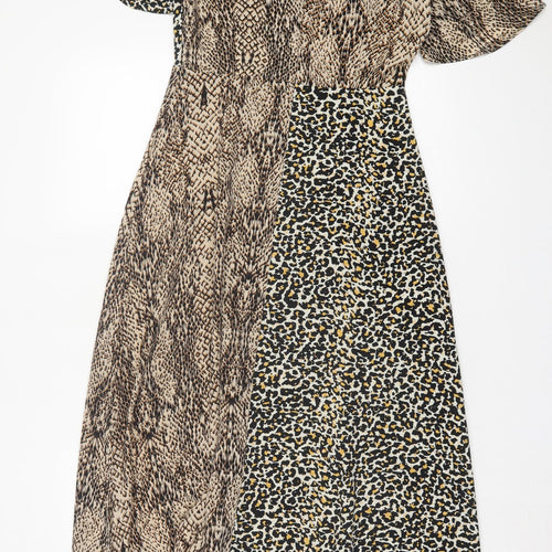 Glamorous Womens Brown Animal Print Polyester A-Line Size 8 Crew Neck Zip