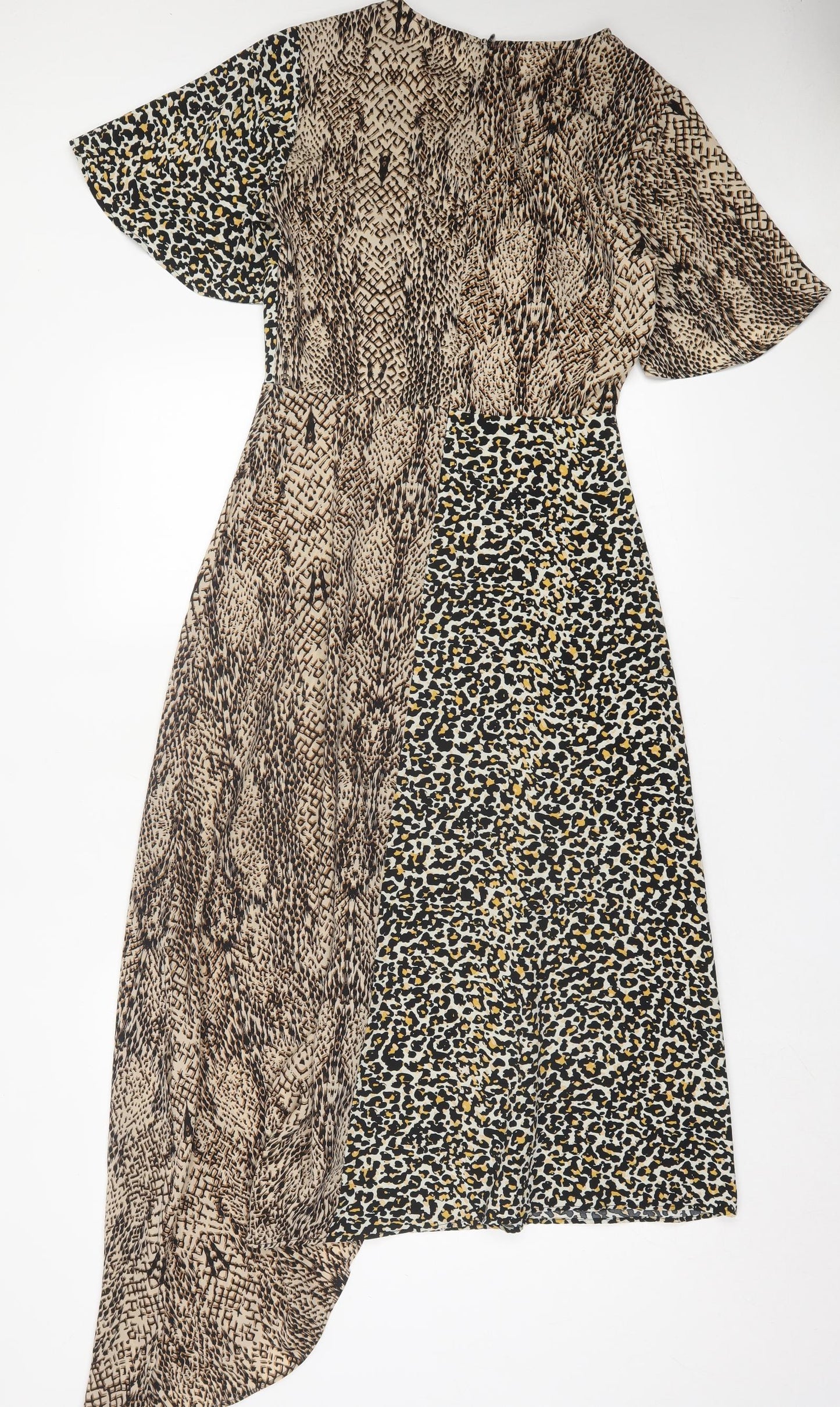 Glamorous Womens Brown Animal Print Polyester A-Line Size 8 Crew Neck Zip