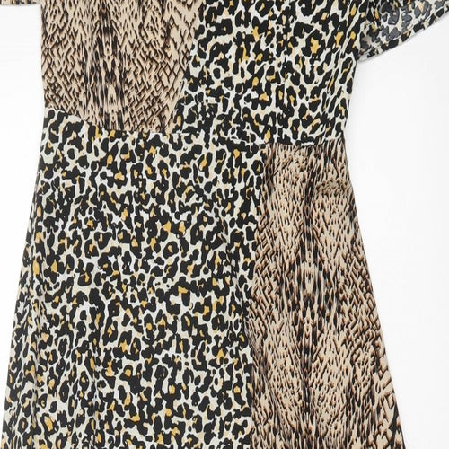 Glamorous Womens Brown Animal Print Polyester A-Line Size 8 Crew Neck Zip