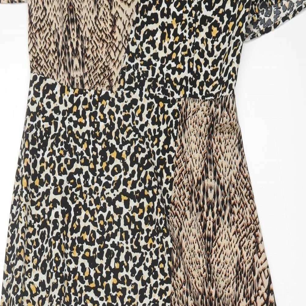 Glamorous Womens Brown Animal Print Polyester A-Line Size 8 Crew Neck Zip