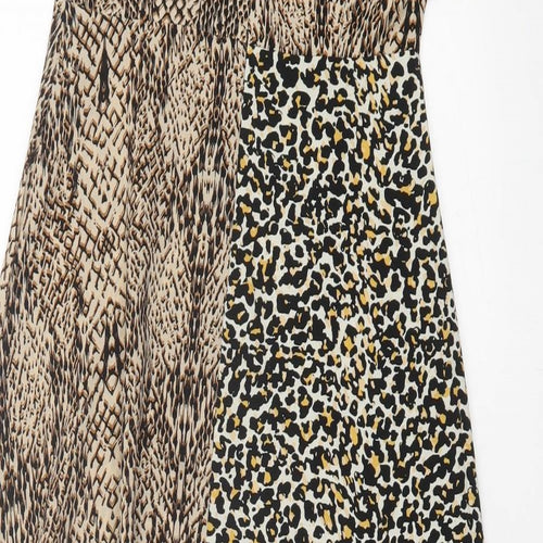 Glamorous Womens Brown Animal Print Polyester A-Line Size 8 Crew Neck Zip