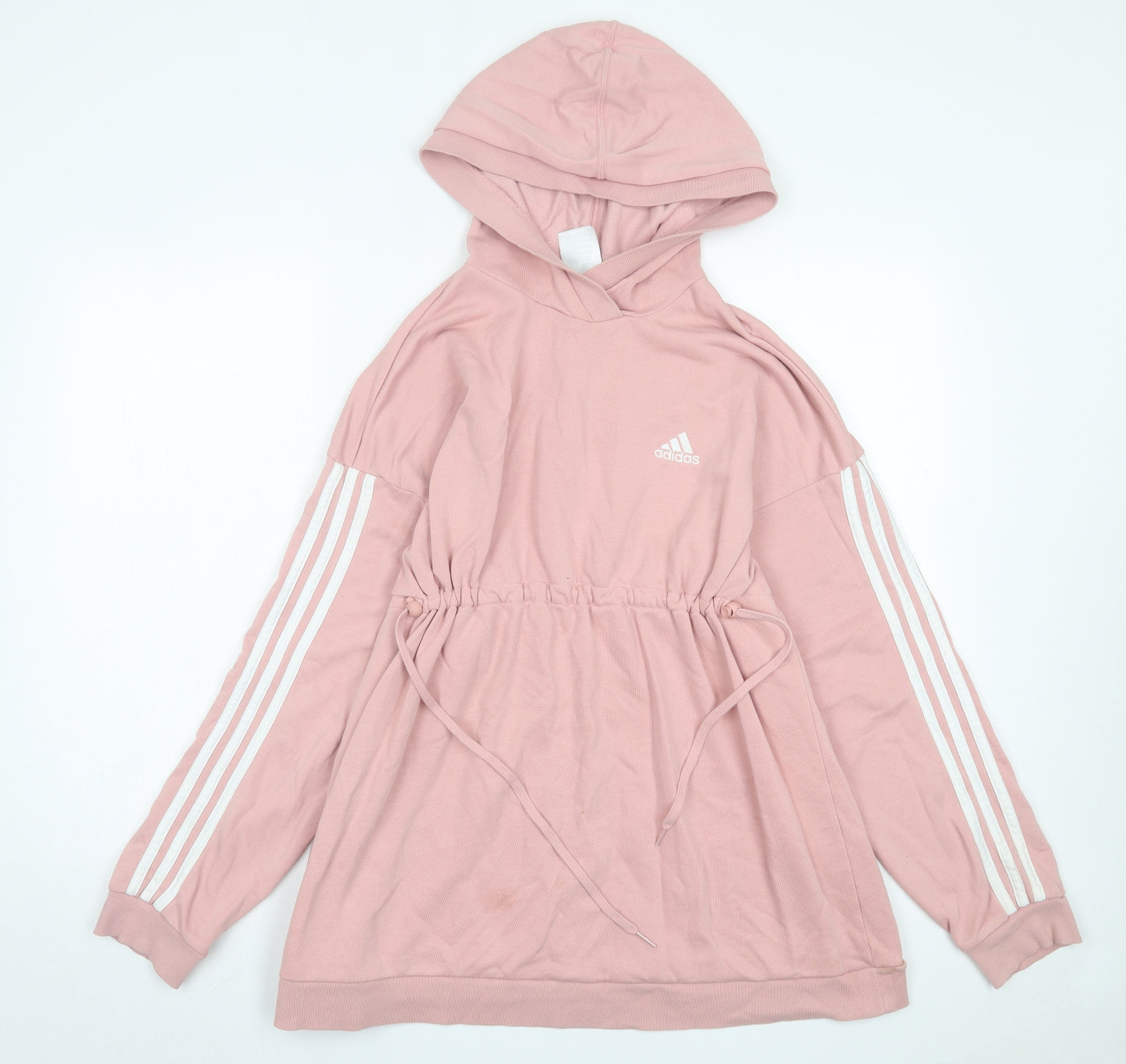 adidas Womens Pink Striped Cotton Pullover Hoodie Size L