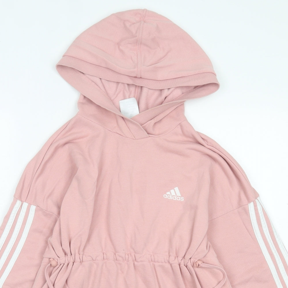 adidas Womens Pink Striped Cotton Pullover Hoodie Size L