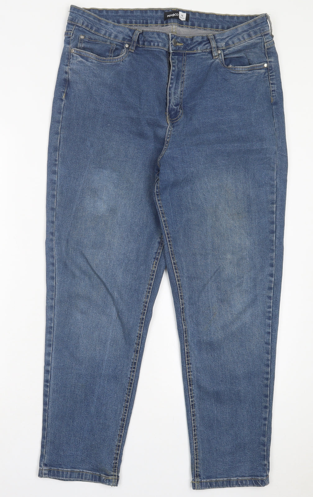 PEP&CO Womens Blue Cotton Straight Jeans Size 16 L27 in Regular Button
