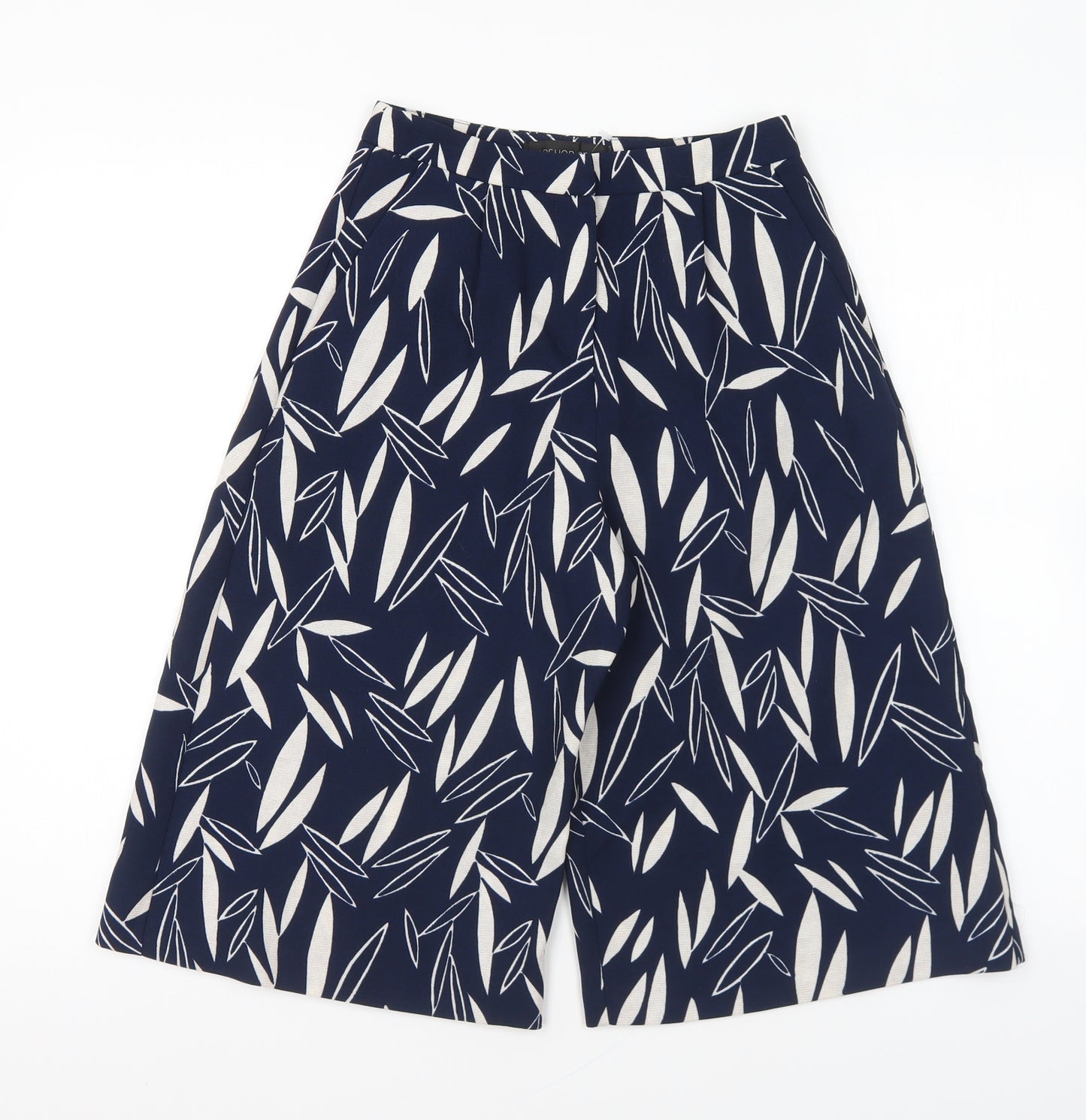 Topshop Womens Blue Geometric Polyester Cropped Trousers Size 6 Regular Button