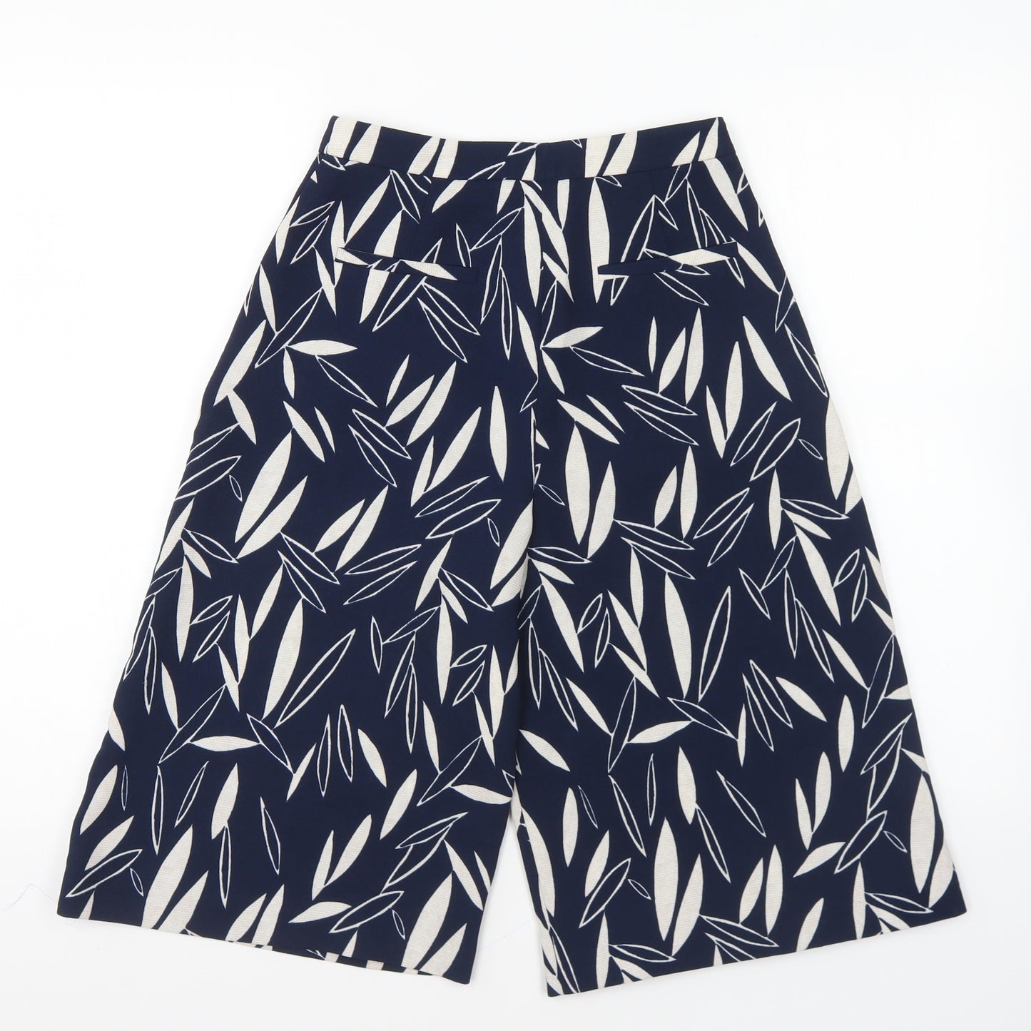 Topshop Womens Blue Geometric Polyester Cropped Trousers Size 6 Regular Button