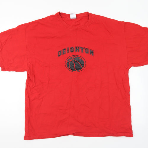 Gildan Mens Red Cotton T-Shirt Size XL Round Neck - Deighton Basketball