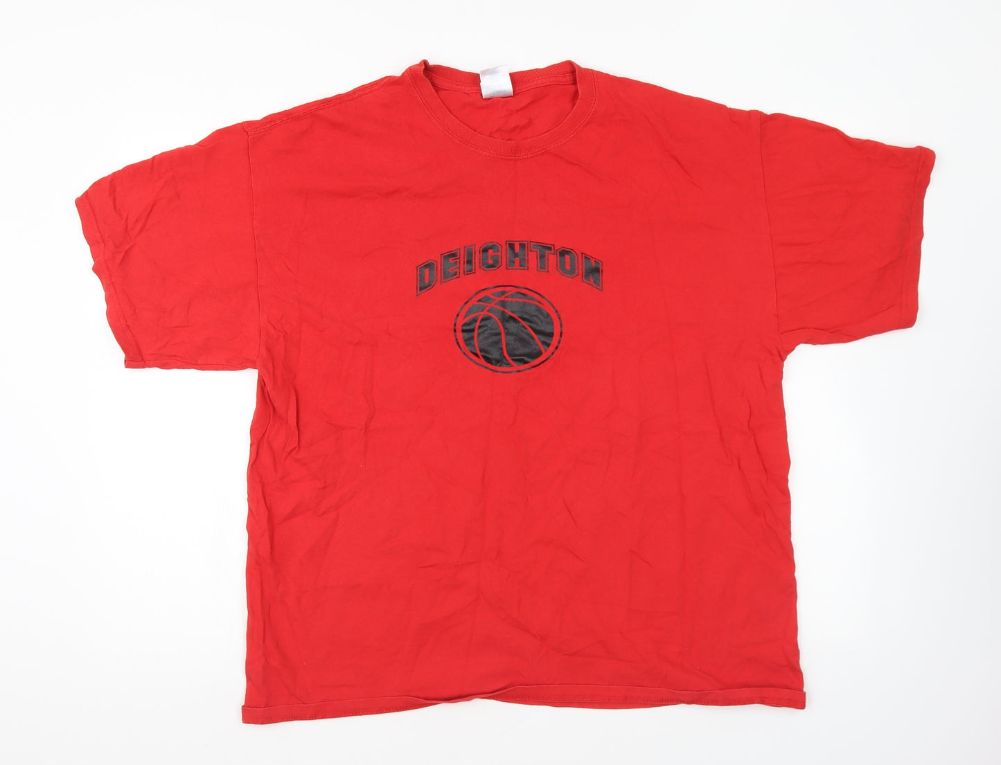 Gildan Mens Red Cotton T-Shirt Size XL Round Neck - Deighton Basketball