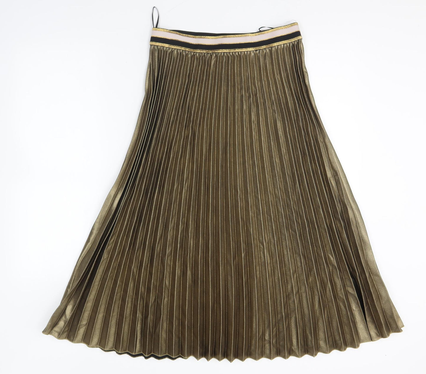 Marks and Spencer Womens Green Polyester Pleated Skirt Size 12