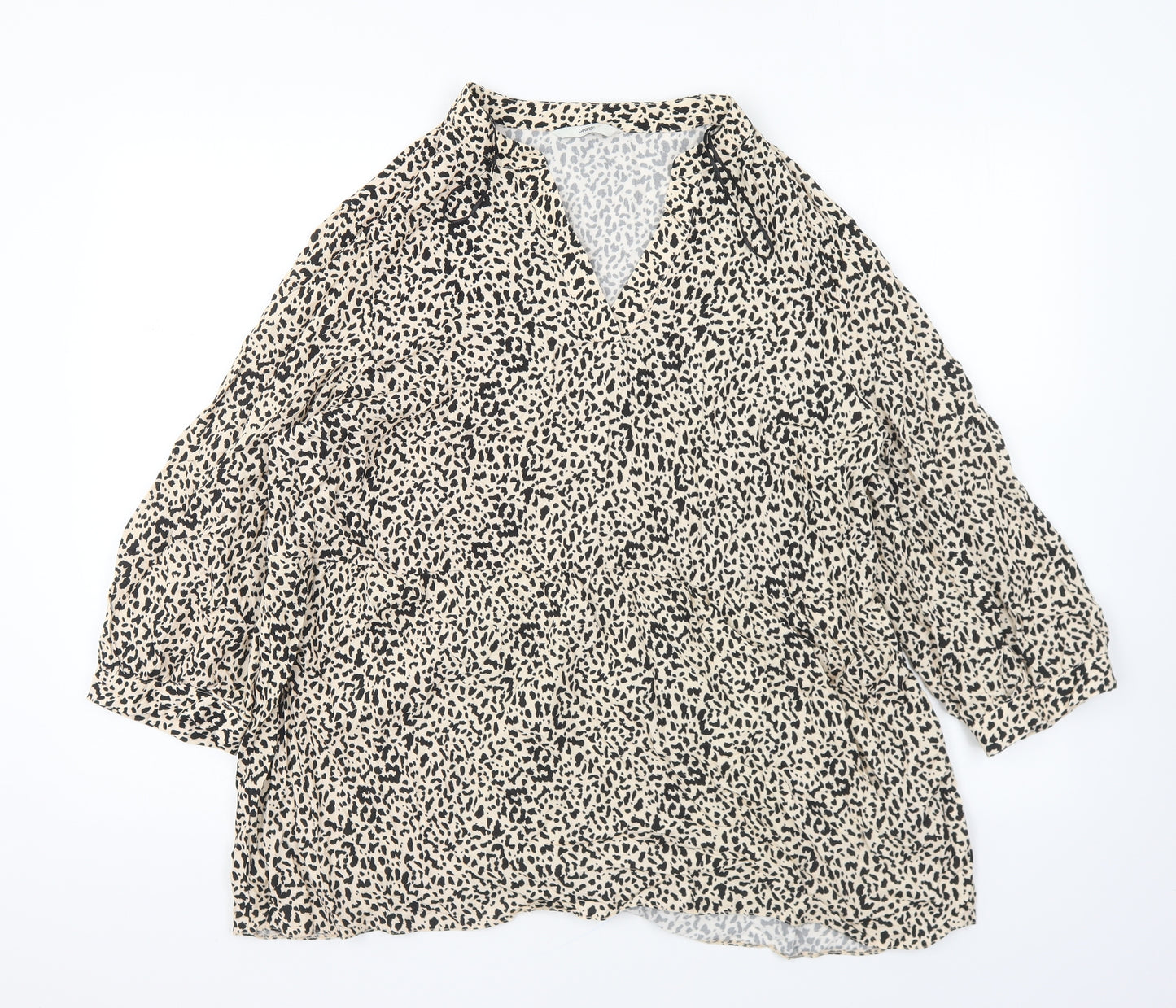 George Womens Brown Animal Print Viscose Basic Blouse Size 16 V-Neck