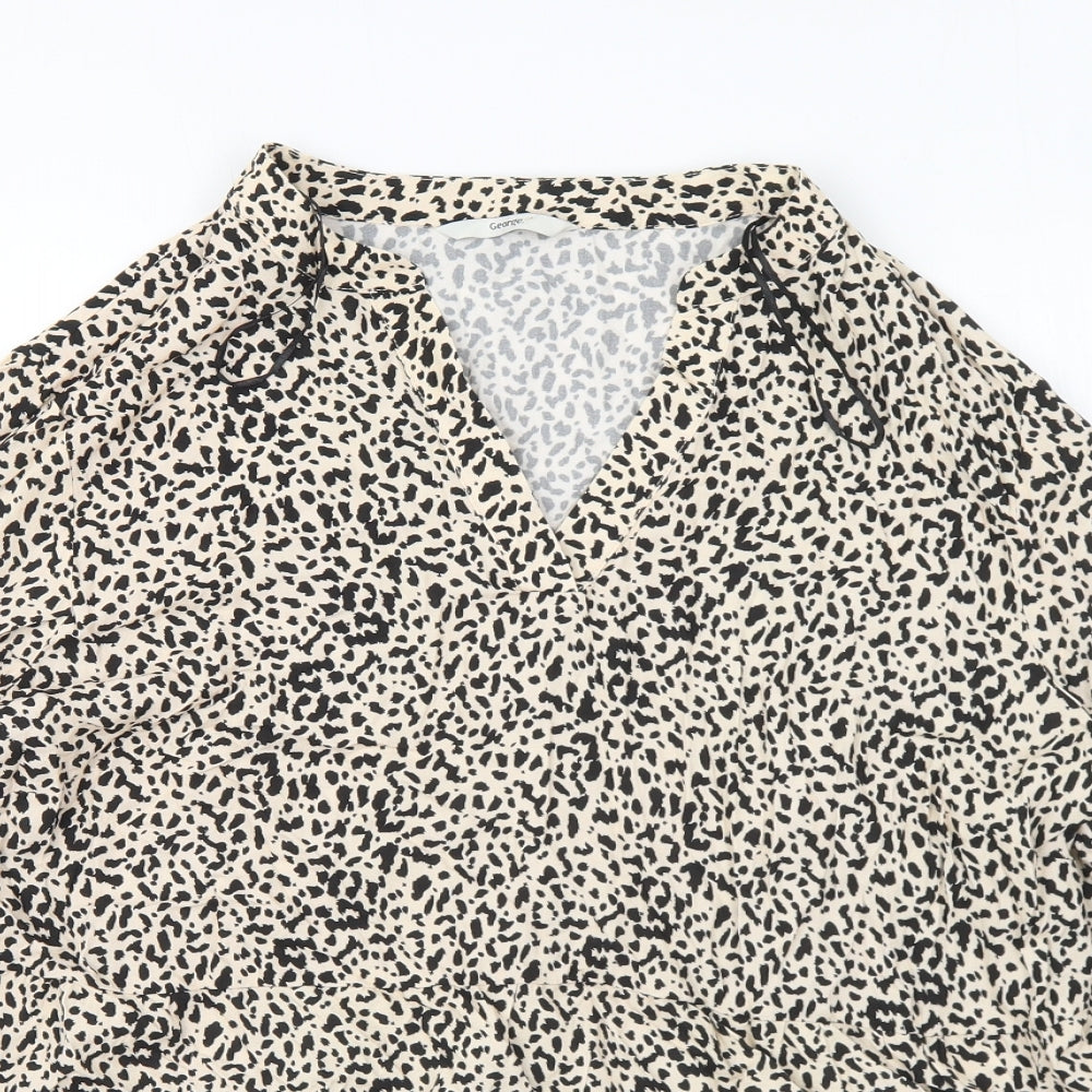 George Womens Brown Animal Print Viscose Basic Blouse Size 16 V-Neck