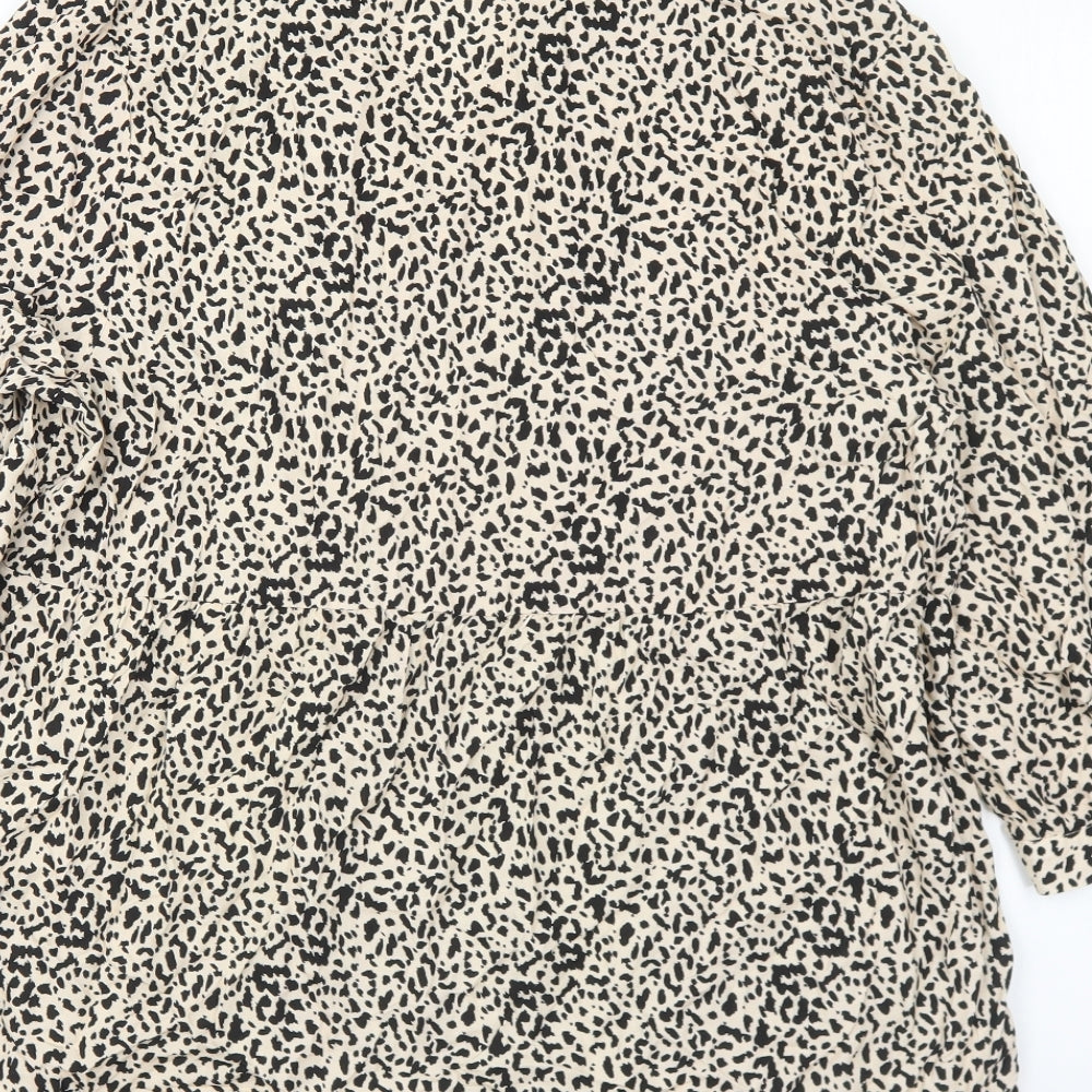 George Womens Brown Animal Print Viscose Basic Blouse Size 16 V-Neck