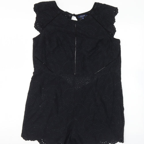 figleaves Womens Black Cotton Playsuit One-Piece Size 10 Button