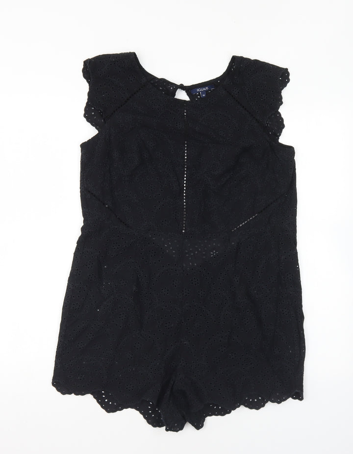 figleaves Womens Black Cotton Playsuit One-Piece Size 10 Button