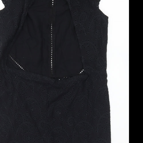 figleaves Womens Black Cotton Playsuit One-Piece Size 10 Button