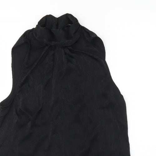 F&F Womens Black Polyester Basic Blouse Size 6 High Neck