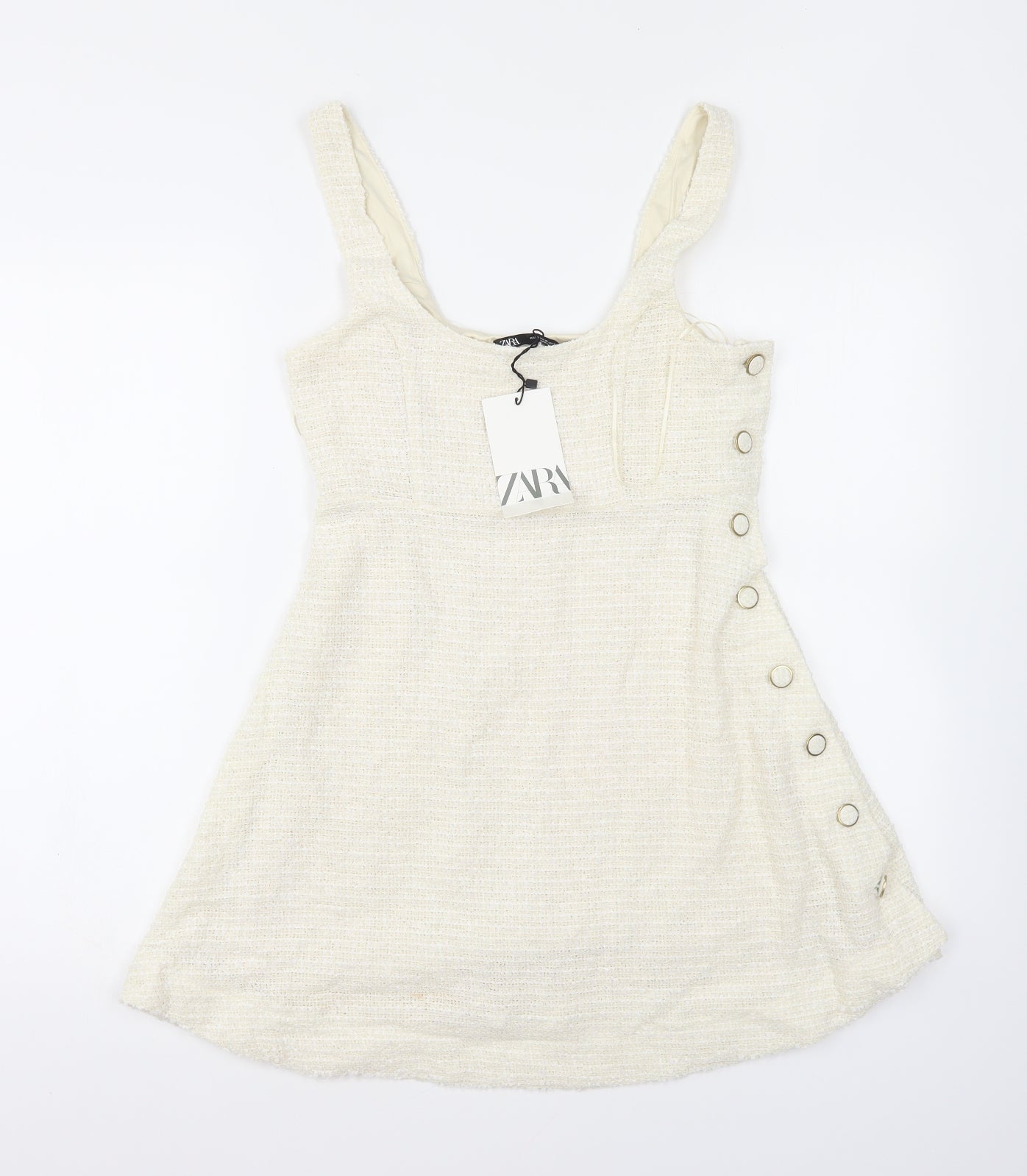 Zara Womens Beige Polyester A-Line Size XS Scoop Neck Button