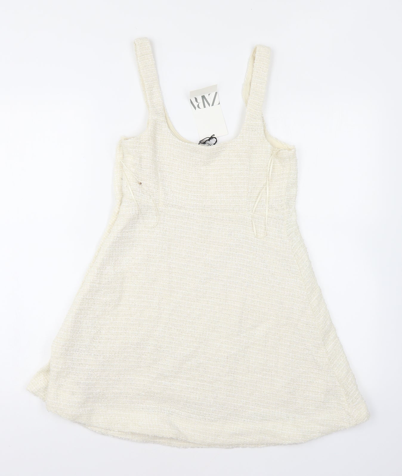Zara Womens Beige Polyester A-Line Size XS Scoop Neck Button