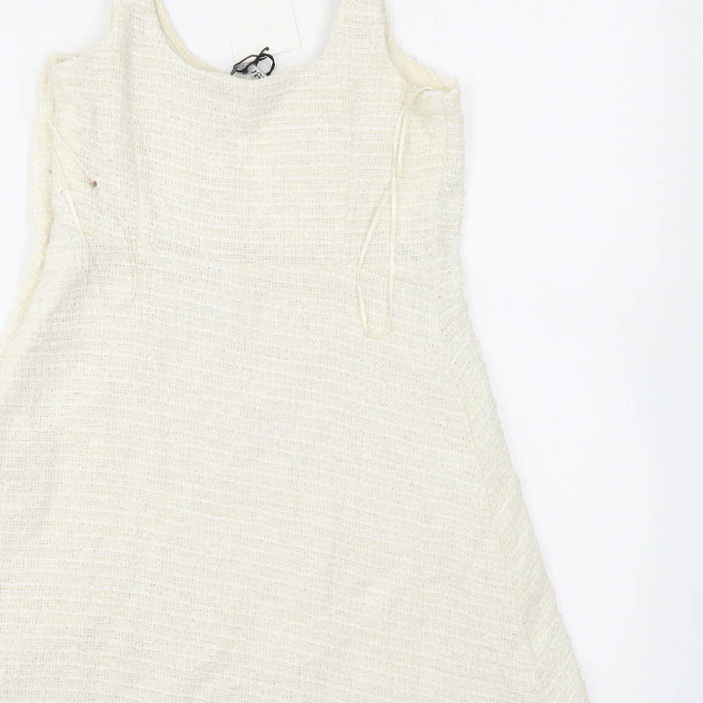 Zara Womens Beige Polyester A-Line Size XS Scoop Neck Button