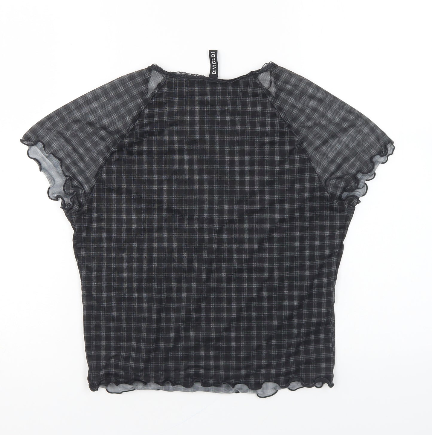 H&M Womens Grey Plaid Polyester Cropped Blouse Size M V-Neck