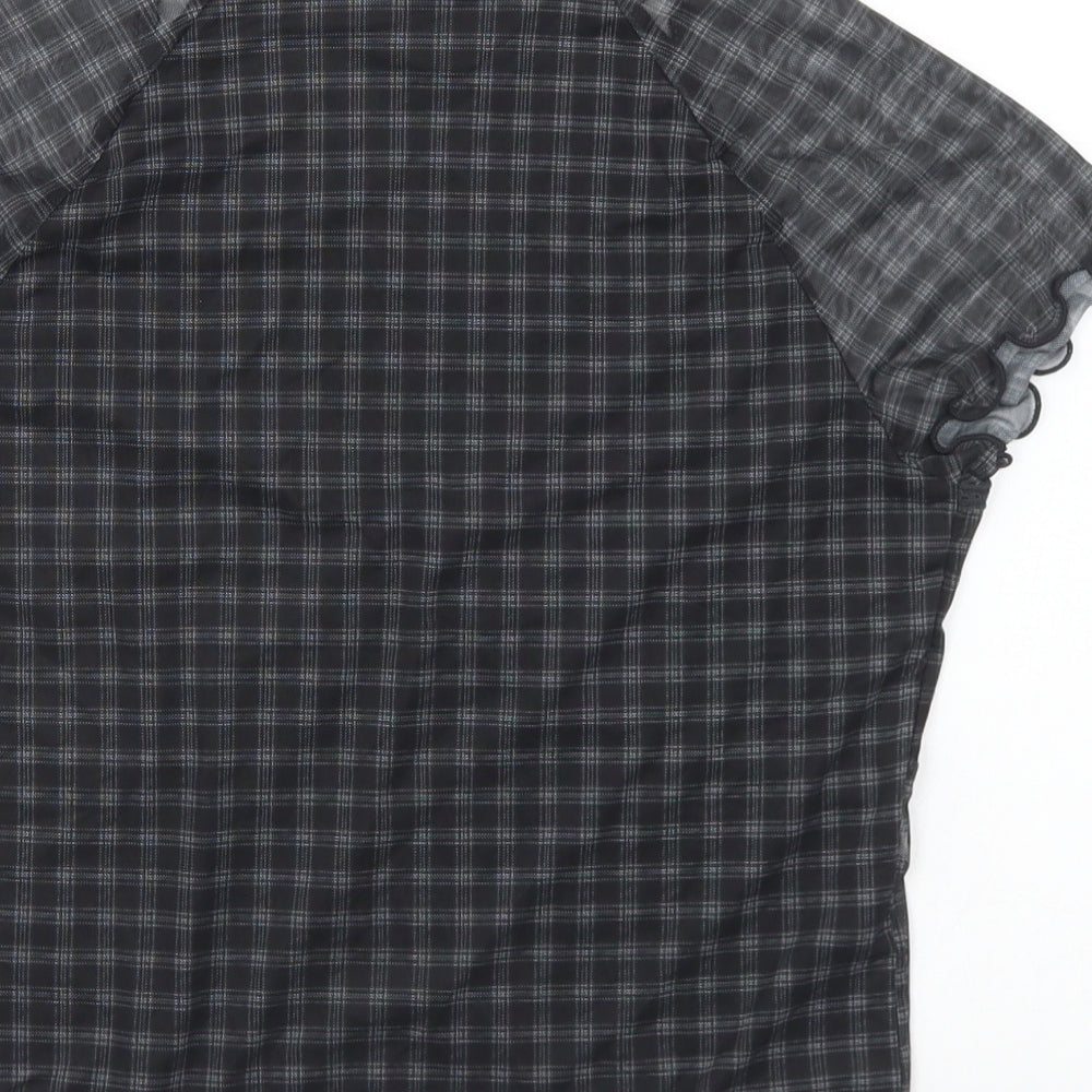 H&M Womens Grey Plaid Polyester Cropped Blouse Size M V-Neck