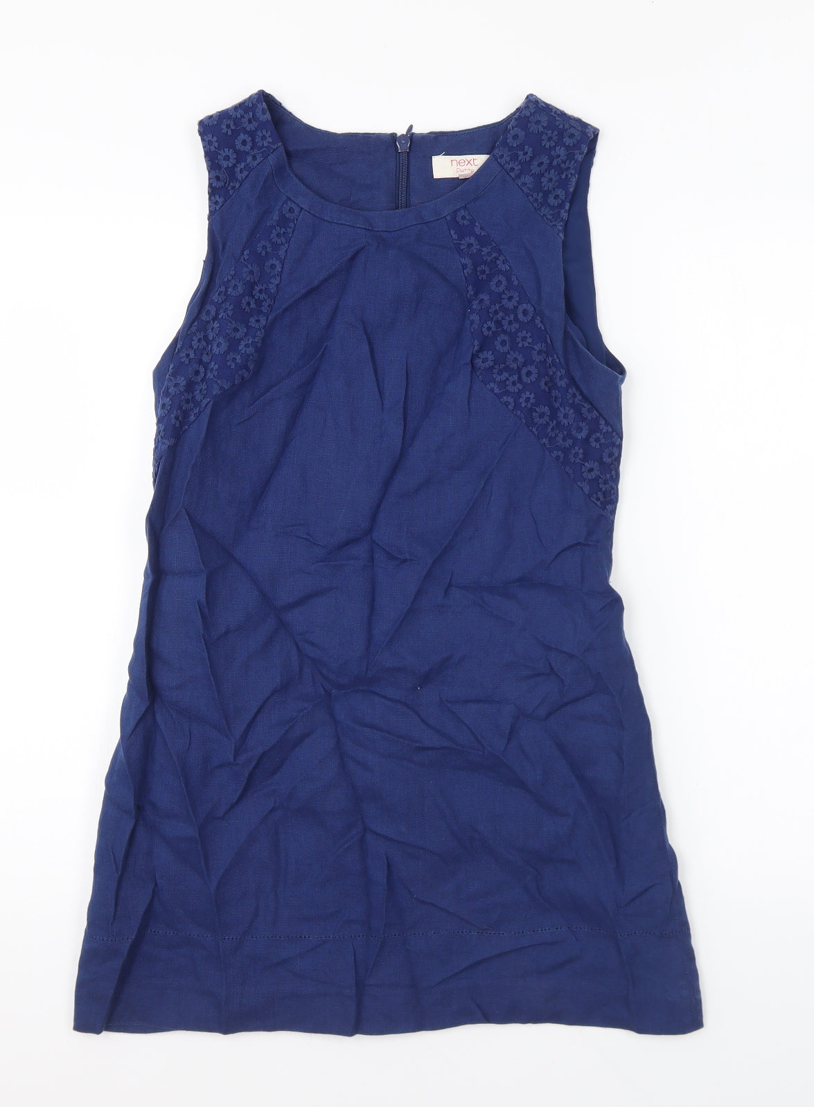 NEXT Womens Blue Floral Linen Shift Size 10 Round Neck Zip