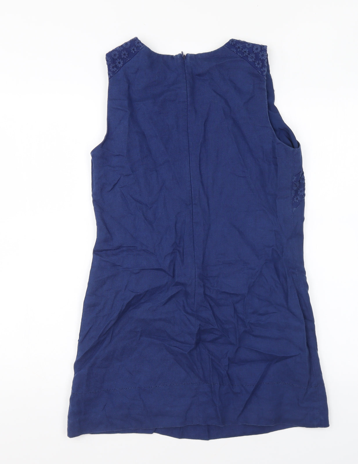 NEXT Womens Blue Floral Linen Shift Size 10 Round Neck Zip