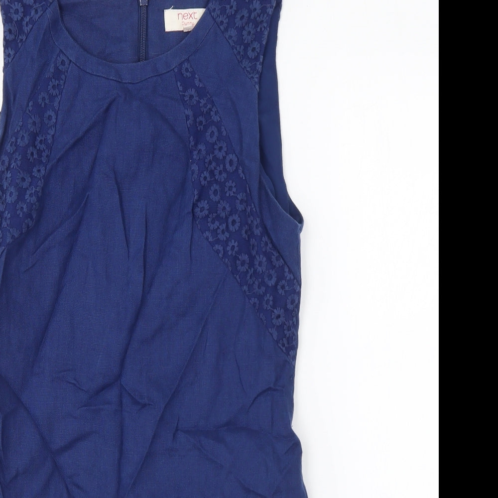 NEXT Womens Blue Floral Linen Shift Size 10 Round Neck Zip