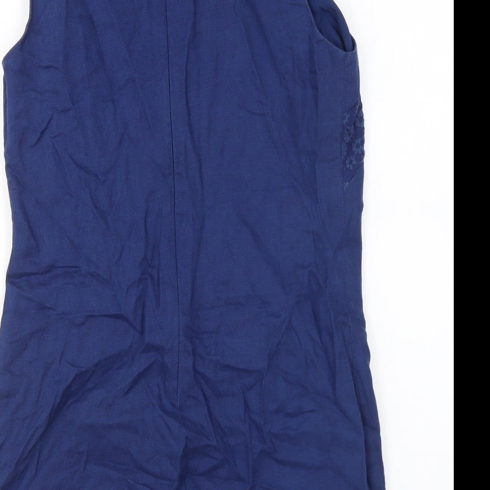 NEXT Womens Blue Floral Linen Shift Size 10 Round Neck Zip