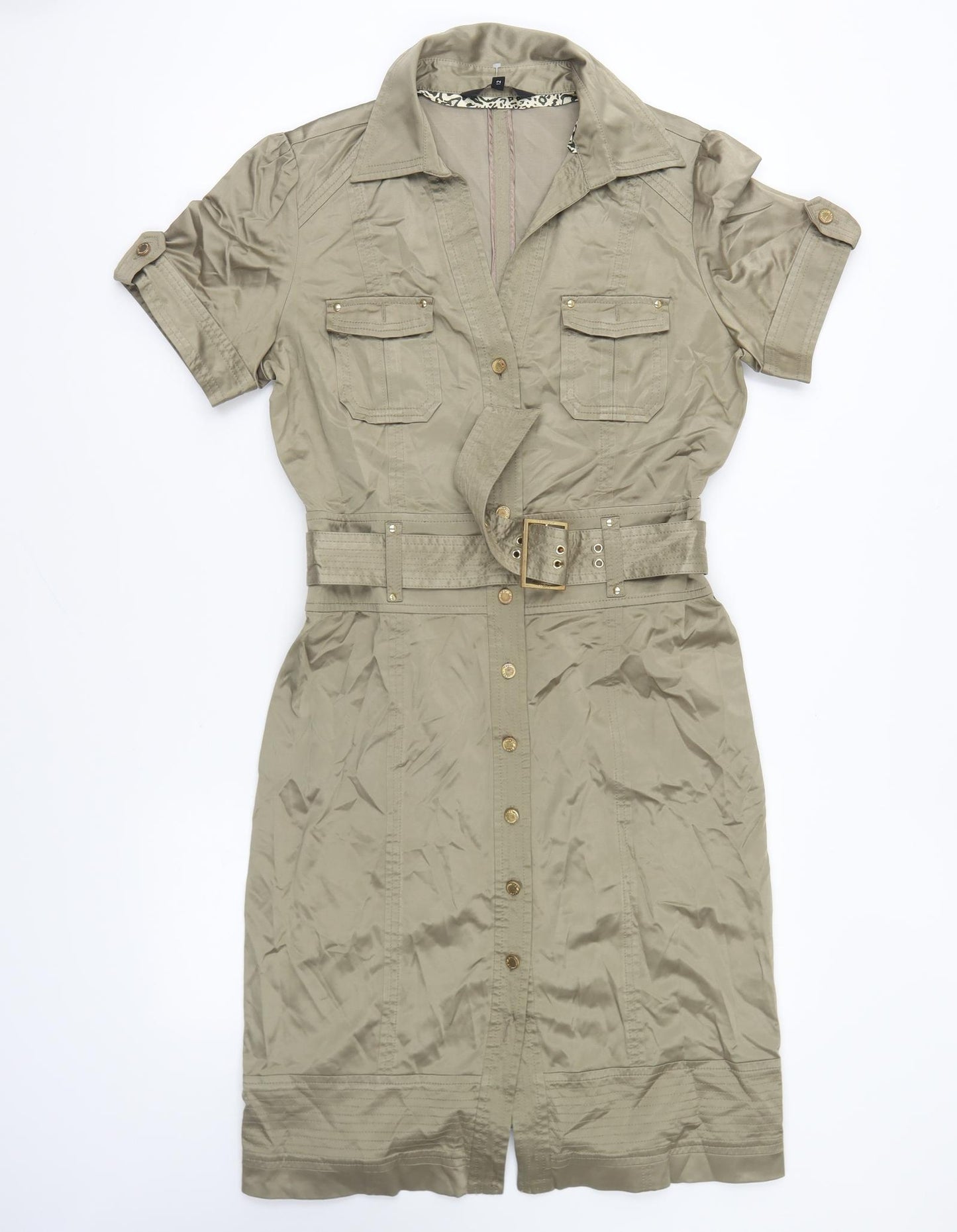 Julien Macdonald Womens Green Cotton Shirt Dress Size 12 Collared Button