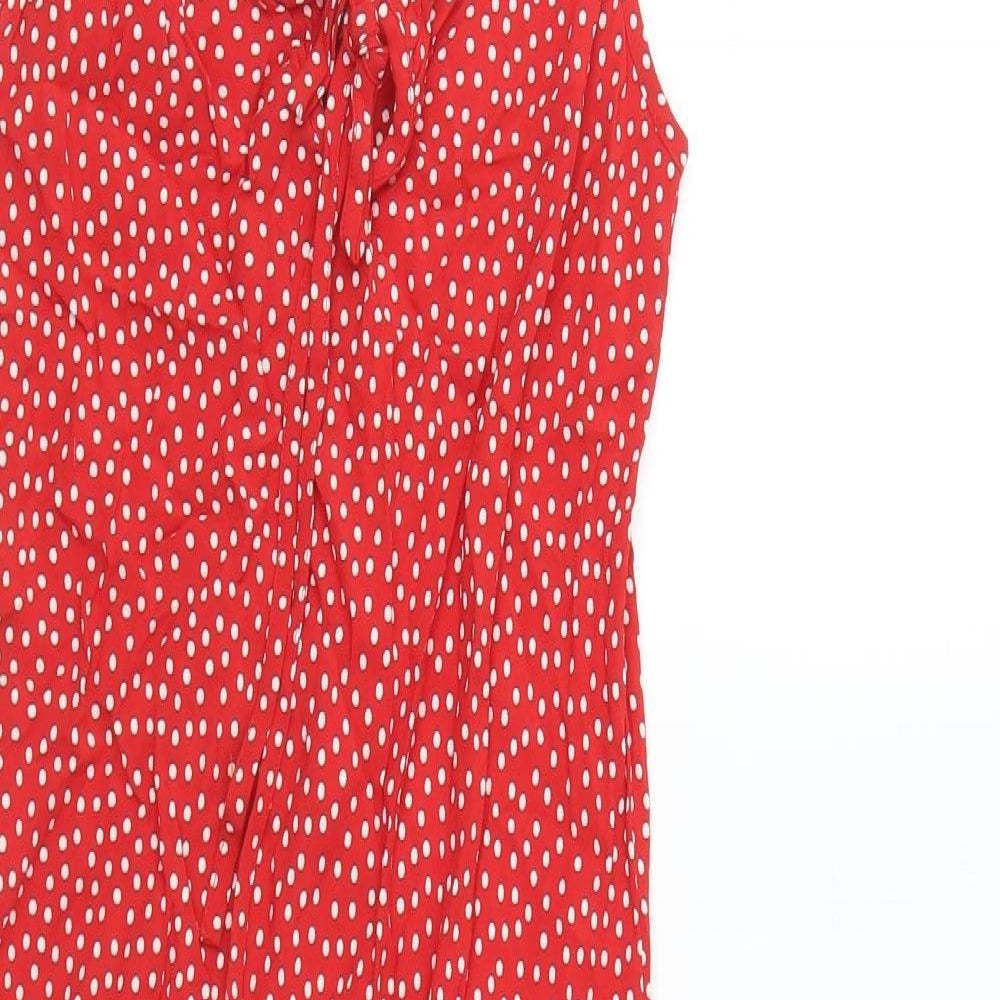 NEXT Womens Red Polka Dot Viscose A-Line Size 10 V-Neck Pullover
