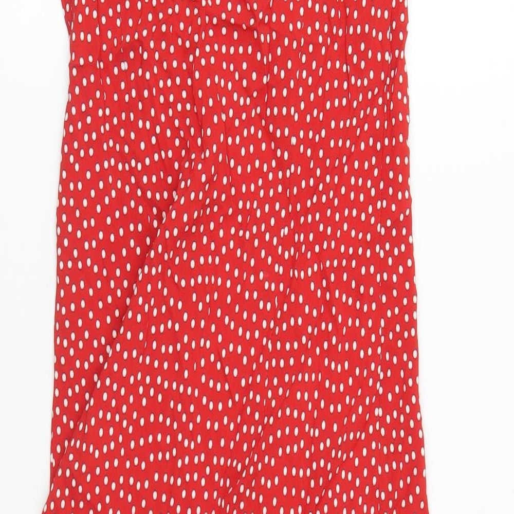 NEXT Womens Red Polka Dot Viscose A-Line Size 10 V-Neck Pullover