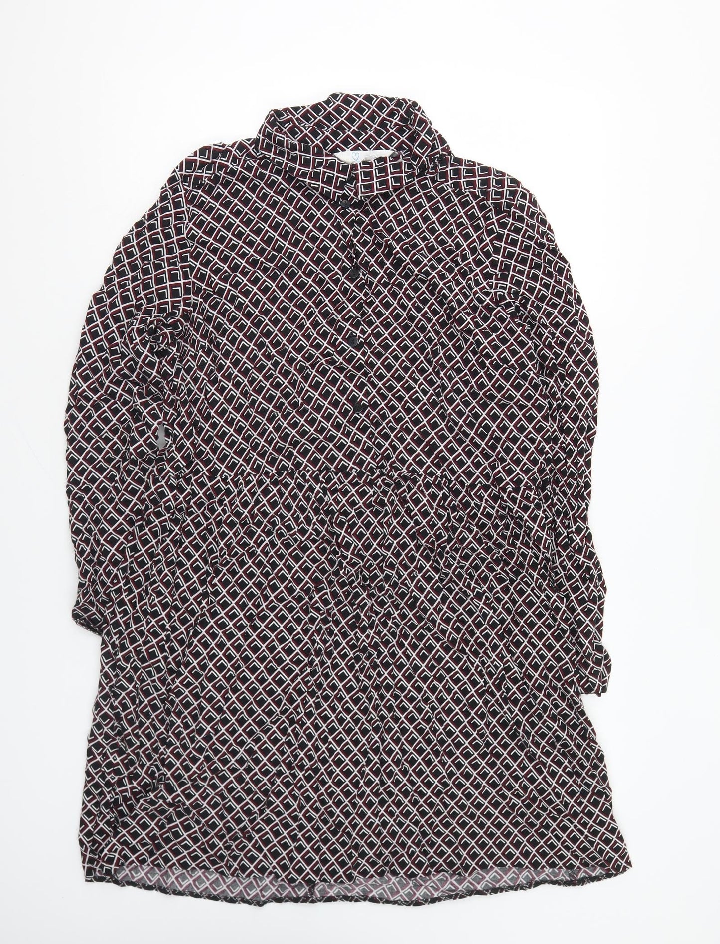 Primark Womens Multicoloured Geometric Viscose Shirt Dress Size 16 Collared Button